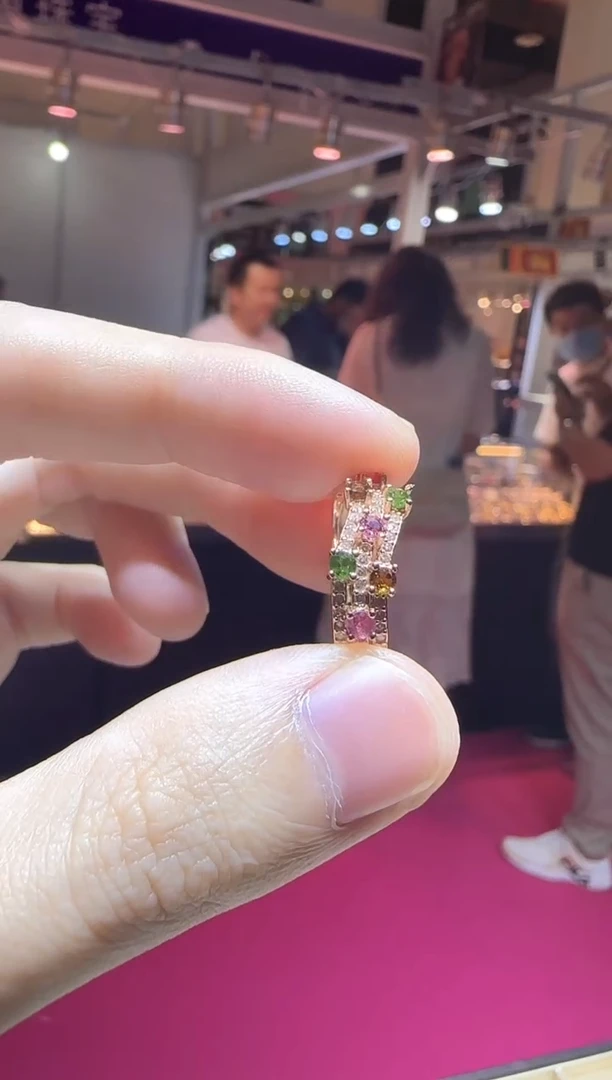 银S925镶嵌戒指碧玺6mm排戒