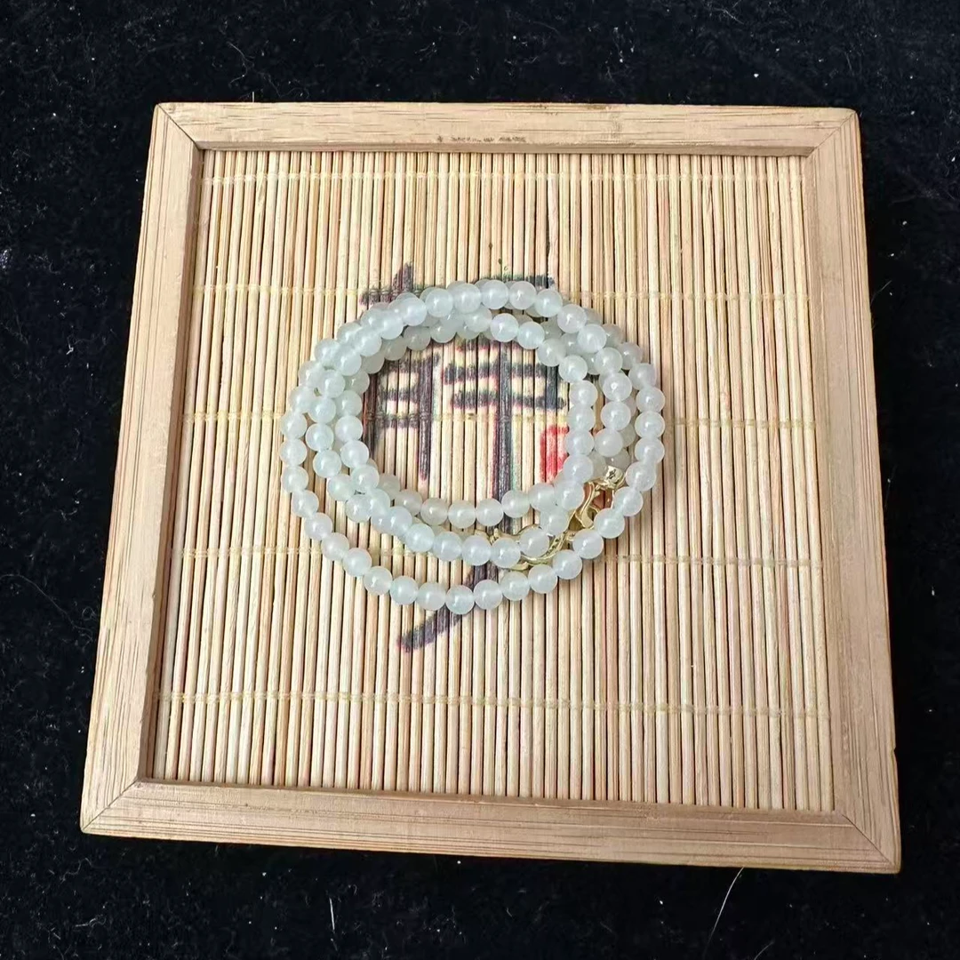 和田玉冰羊脂圆珠项链（卡4）0826