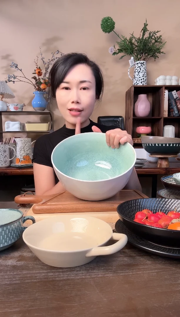 9英寸异形窑变大汤碗微瑕