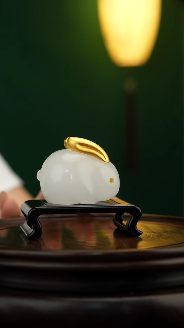 玉【玉兔呈祥】天然玉石摆件
