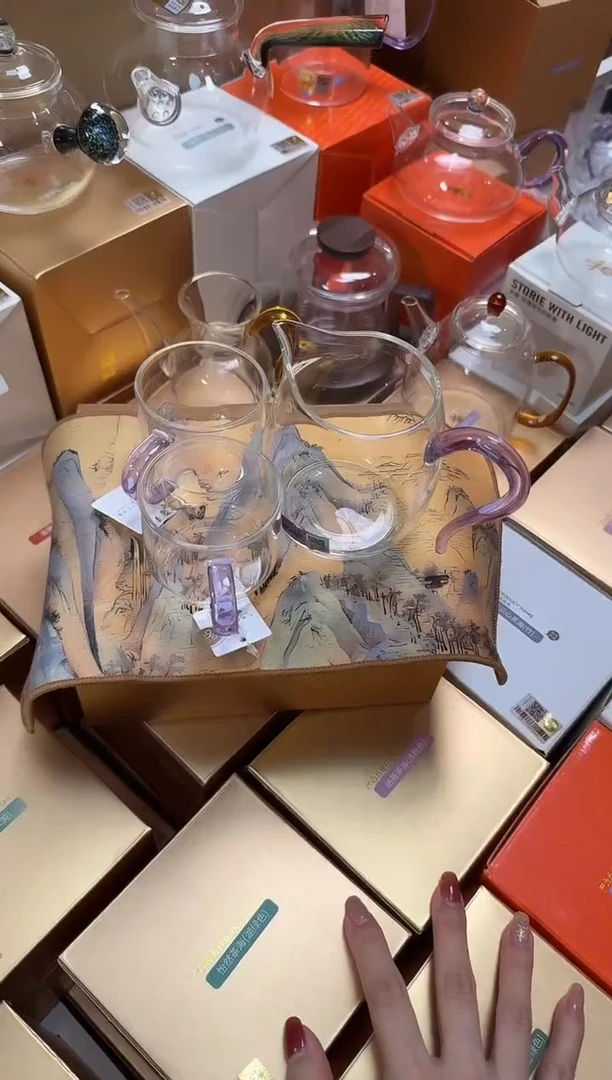 @@禾器晶彩慕然浅紫色+逸杯浅紫色2只+禾器茶巾千里江山