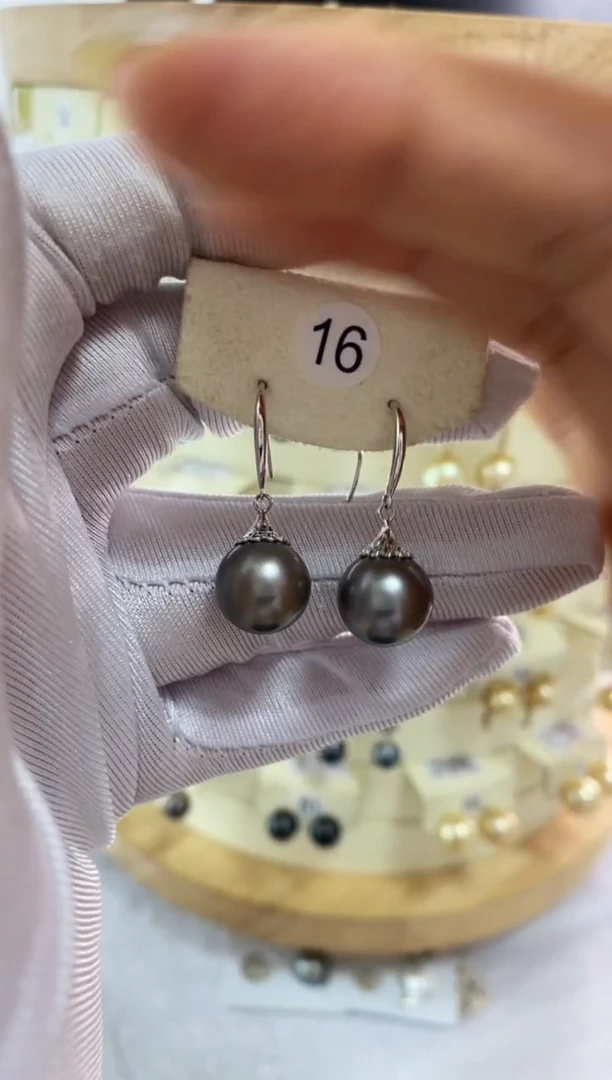 银S925镶嵌耳饰海水珍珠11-12mm