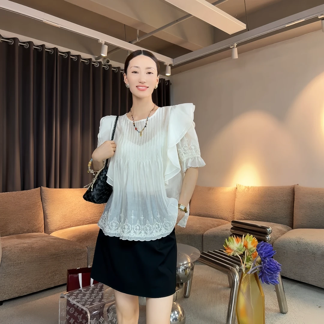 【高定私服】夏季新品蕾丝上衣休闲百搭衬衫HY35367