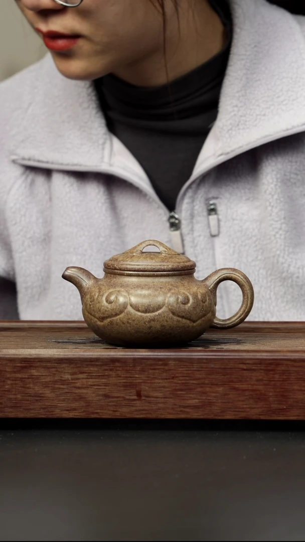 紫砂茶壶本绿柴烧 仿古如意