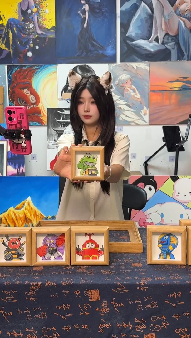 丙烯画白***子瓜瓜哇 幺幺 丙烯画加框