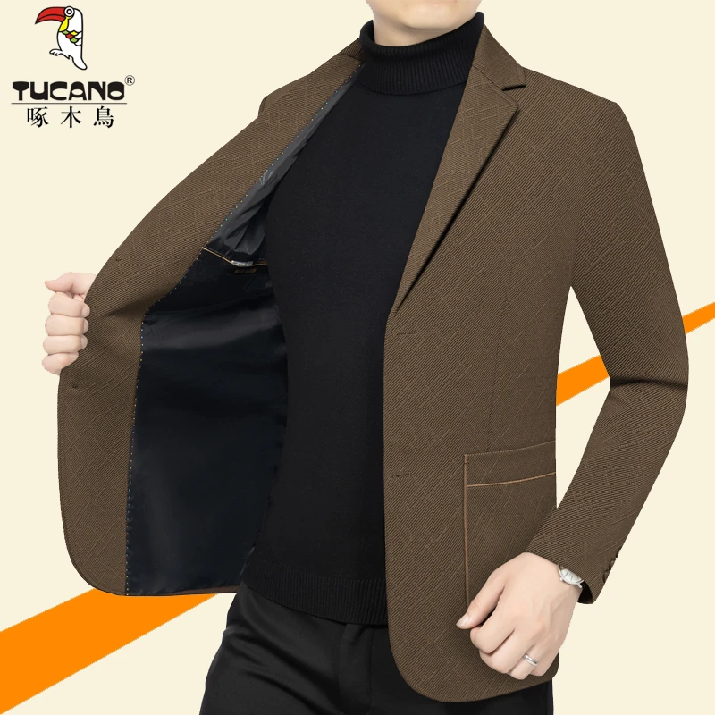 啄木鸟春秋季高档男士西服商务休闲修身西装中年外套新款单西上衣