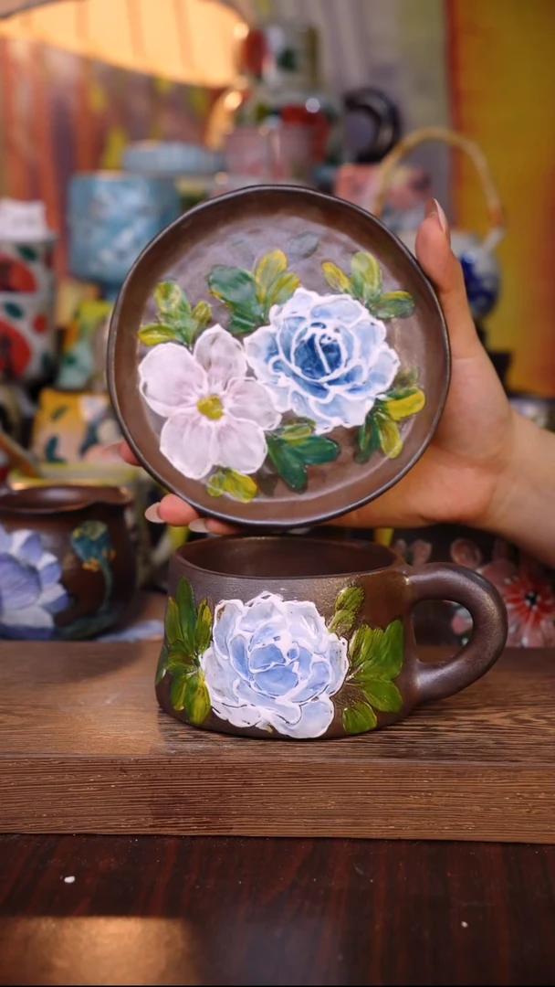 杯子陶泥垚手作 景德镇手工手绘陶瓷器物