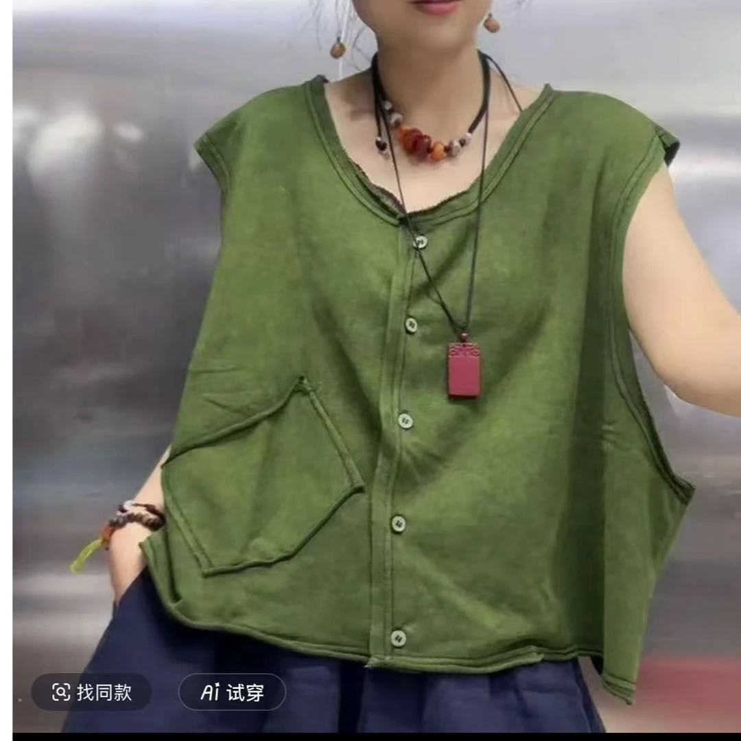 夏季新款炒色做旧文艺风马夹薄款