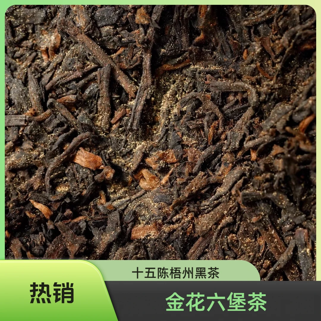 小雨品茶【金花六堡茶】2010年梧州黑茶灵芝菌香500克铝罐