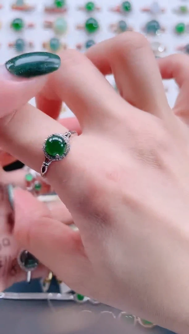银S925镶嵌戒指翡翠天然翡翠