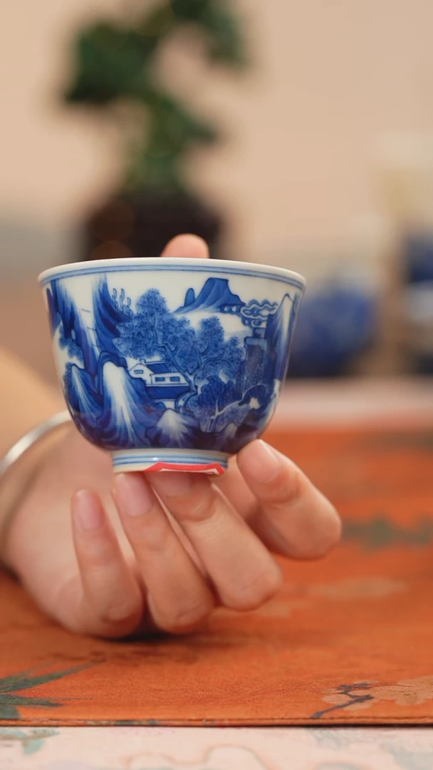 张哈哈陶瓷仿古山水杯
