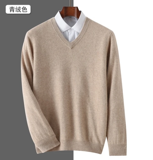 秋冬针织衫V领男套头打底衫休闲商务针织衫宽松时尚纯色长袖毛衣