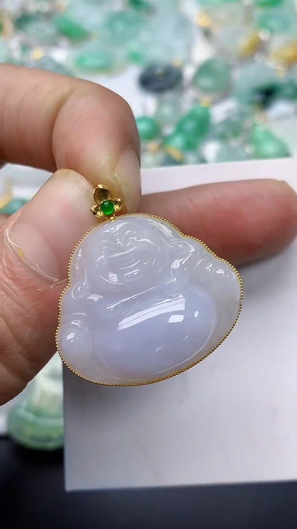 颈饰18K金镶嵌翡翠天然缅甸A货百元以上9元证书费自理