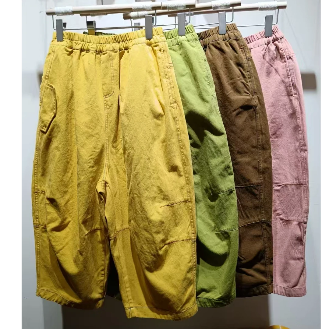 夏季新款炒色做旧直筒裤水洗棉九分阔腿裤时尚休闲百搭宽松垮裤女