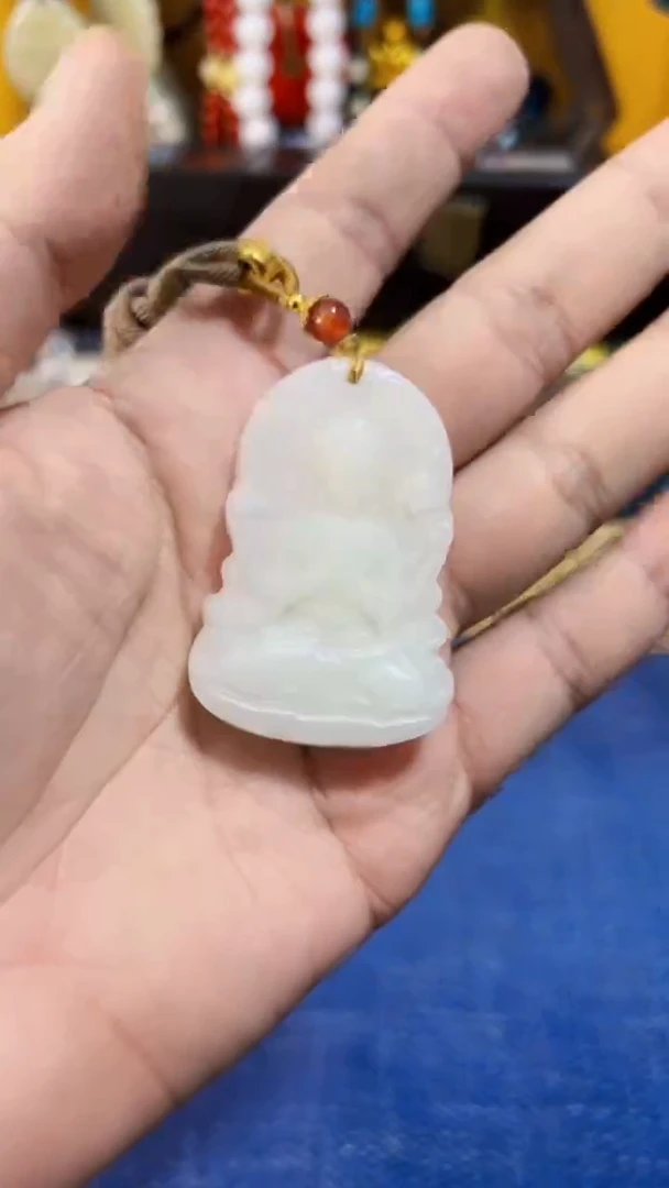 和田玉未镶嵌挂件和田 冰糯底观音牌（飞铃文玩）