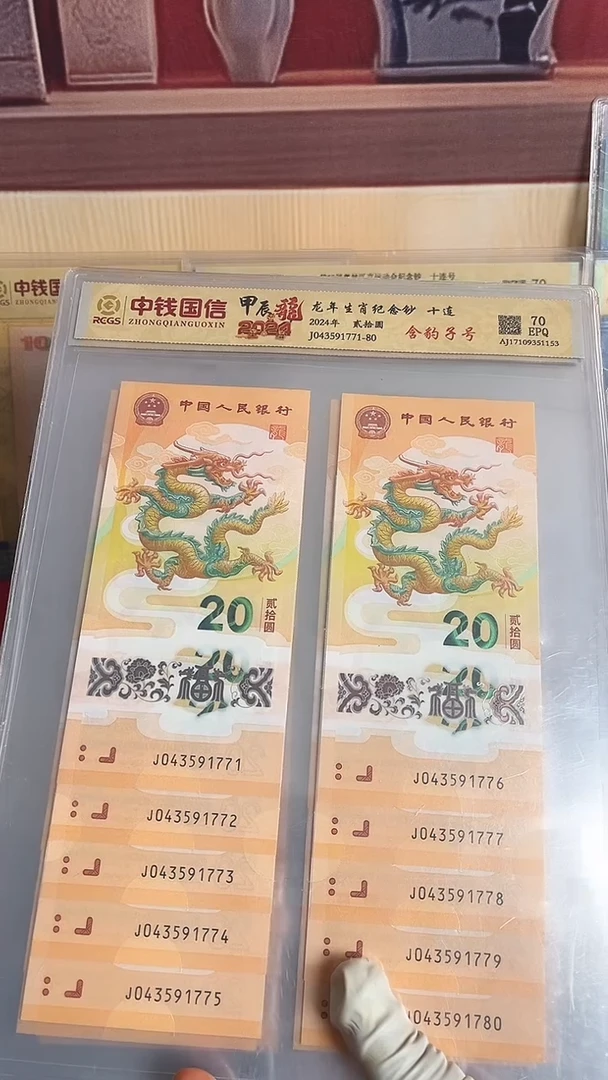 塑料龙年生肖纪念钞十连带豹子号一组