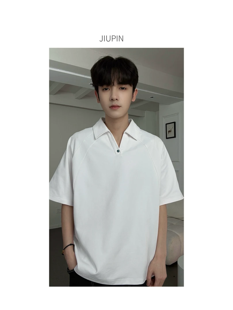 （JIUPIN）夏季新款重磅美式穿搭翻领亨利衫短袖T恤男装T-977