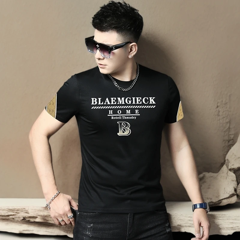 诺顿雷斯欧洲站凉感夏季时尚短袖印花刺绣修身t恤男潮牌男装半袖