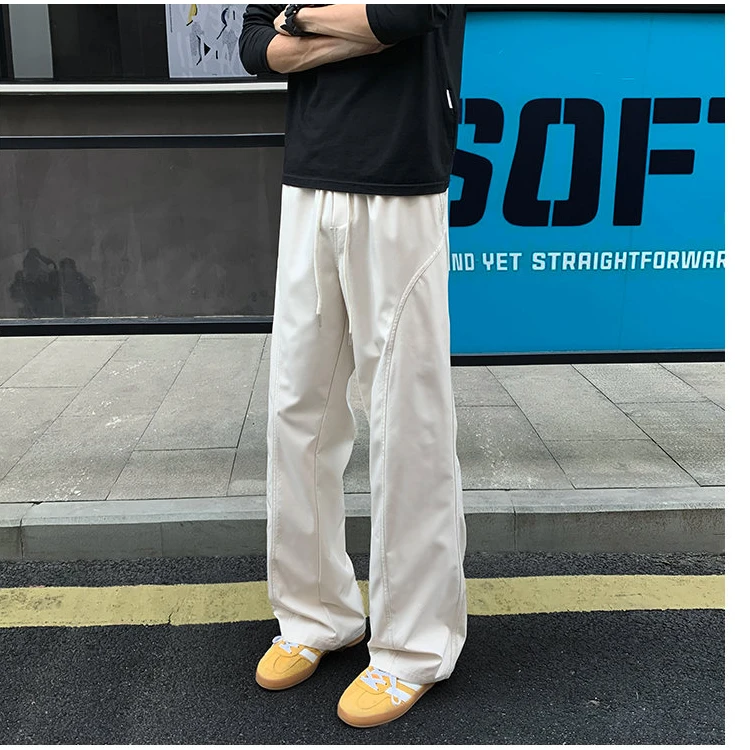 美式斜切微喇裤子男秋冬季三防软壳冲锋裤显瘦直筒休闲运动弯刀裤