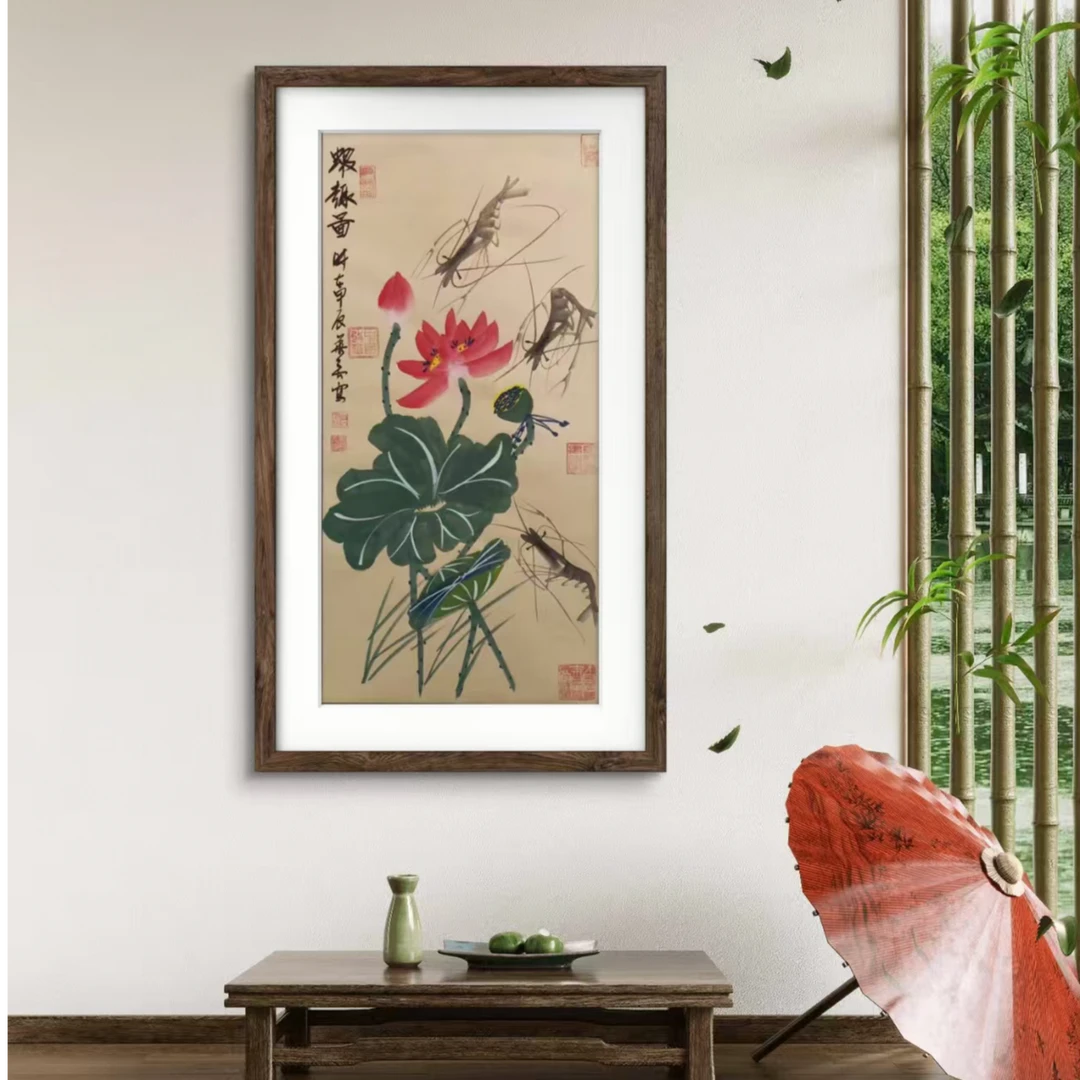 刘华亮/虾趣图/三尺90*45cm手绘纸本