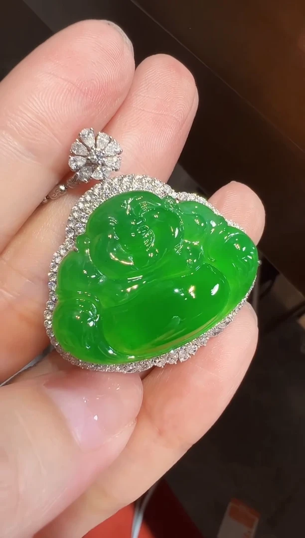 翡翠18K金镶嵌吊坠(不含链)佛公
