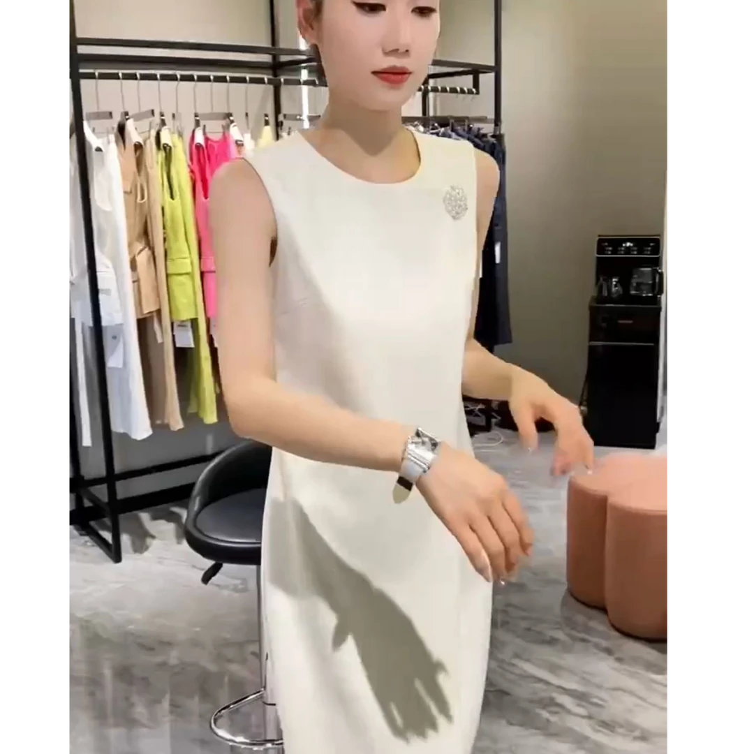 2025夏季不褪色套头极简风无袖连衣裙修身气质女款HLJ601301