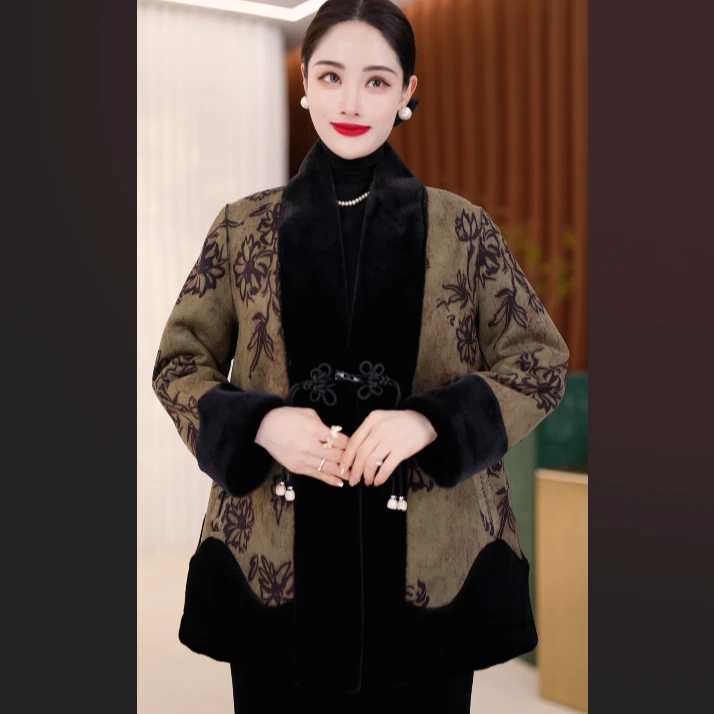 2025冬季新中式 【花开富贵】双面穿  貂绒皮毛一体外套女