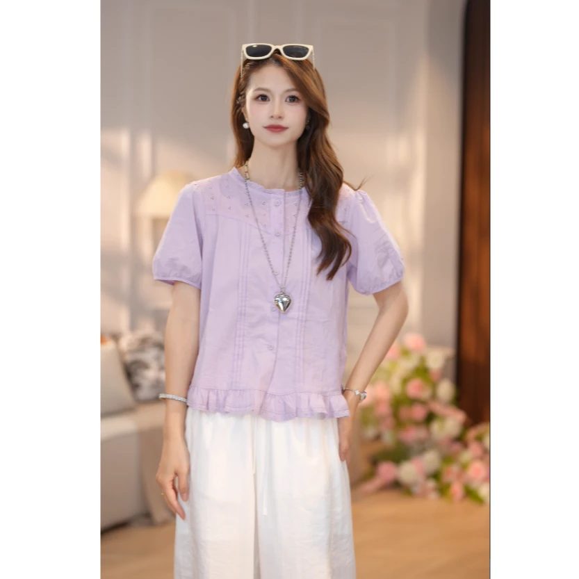 马克华菲女装夏季2025法式减龄显瘦蕾丝拼接气质衬衫设计感上衣 S