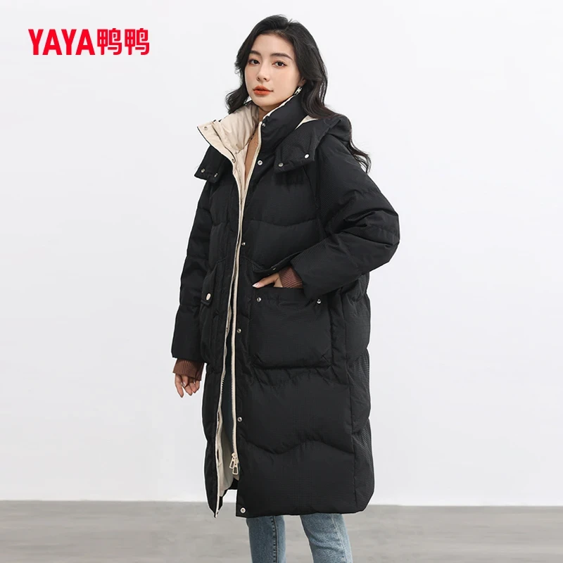 YAYA/鸭鸭YE3B600692H韩版简约撞色立领连帽冬新款御寒羽绒外套