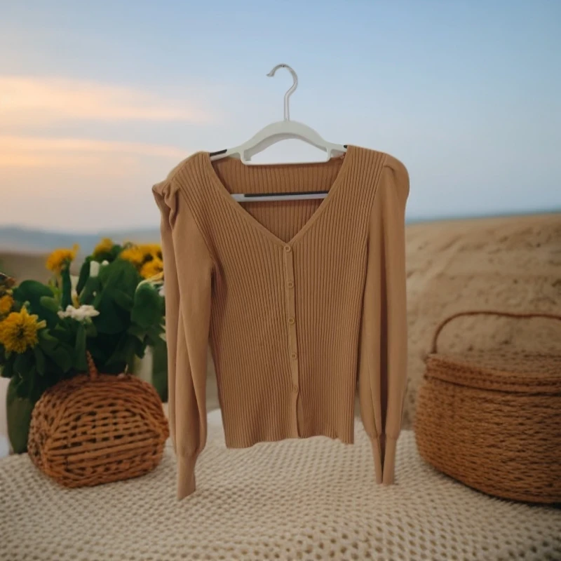 女早秋上衣泡泡袖百搭新中式气质显瘦针织衫毛针织衫打底衫时尚