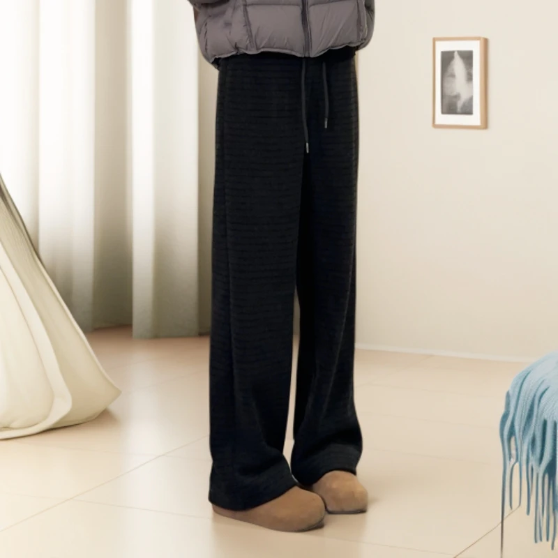 宿慕SUMU经典洋气条纹加绒阔腿裤2025新款11-29高腰显瘦长裤6718