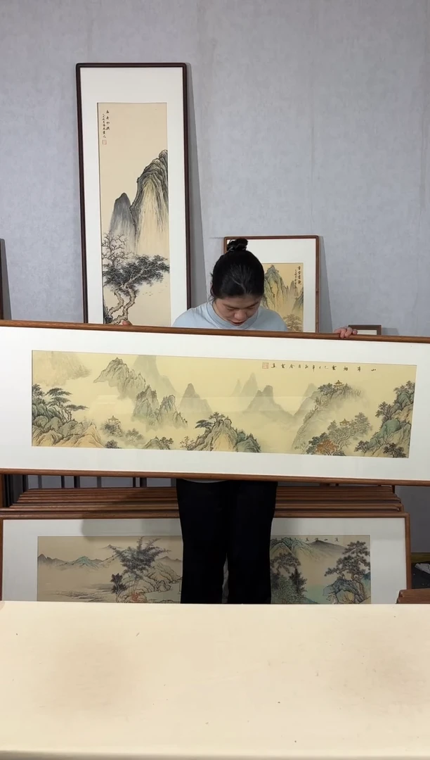 国画手绘*山亭烟云*52*172cm带框发货