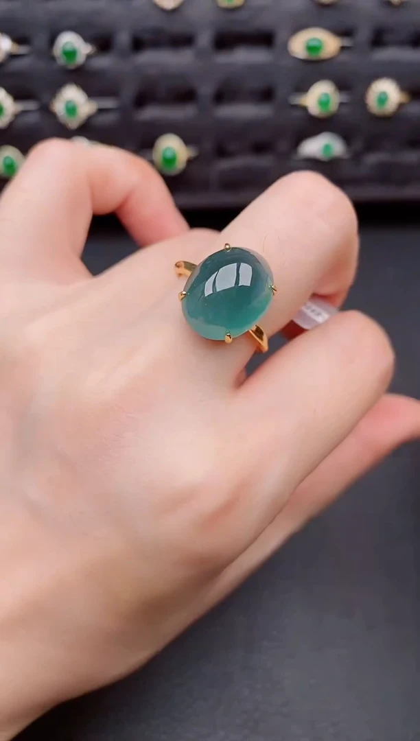 银S925镶嵌戒指翡翠天然a货翡翠77