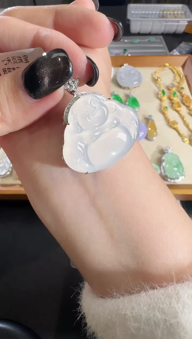 吊坠(不含链)18K金镶嵌翡翠【源头工厂】钻石镶嵌