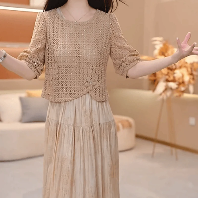 A560【罩衫+连衣裙】2025早秋新款时尚气质高贵减龄连衣裙两件套