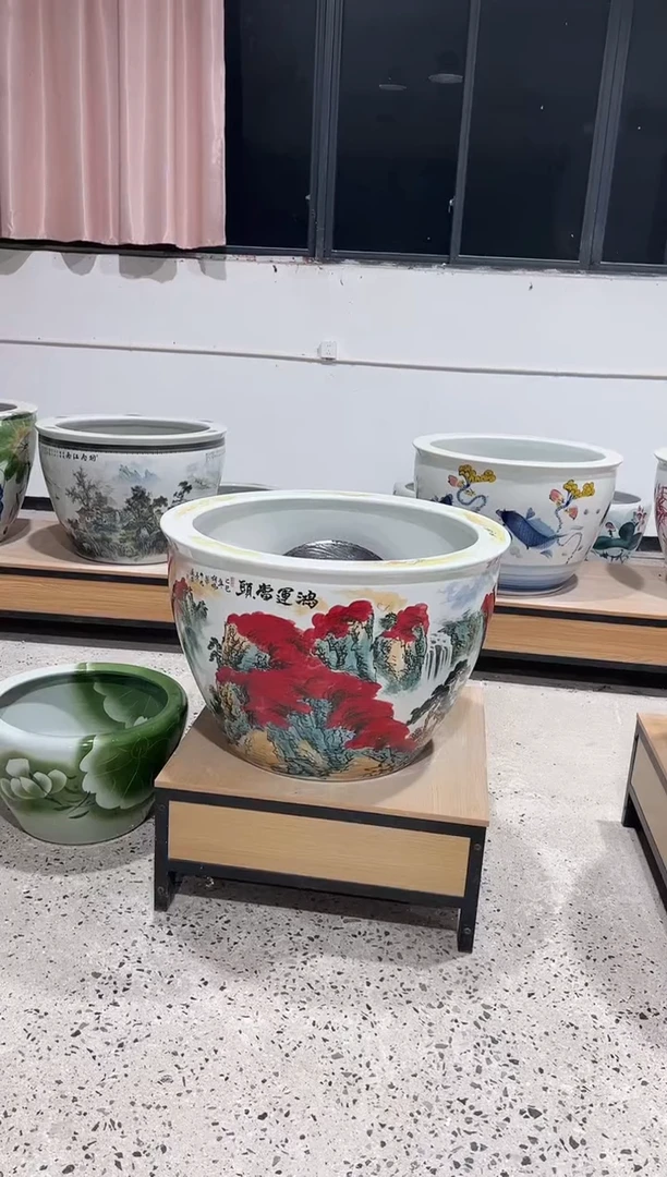 瓷片上****门60直径手绘鸿运当头缸