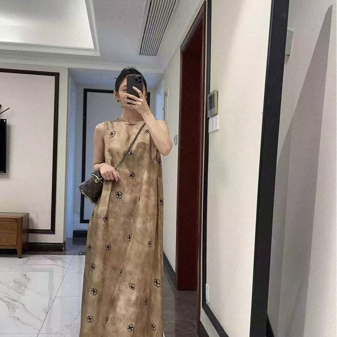DE绝美设计师唯美风扎染工艺印花宽松无袖连衣裙2025年夏季新款