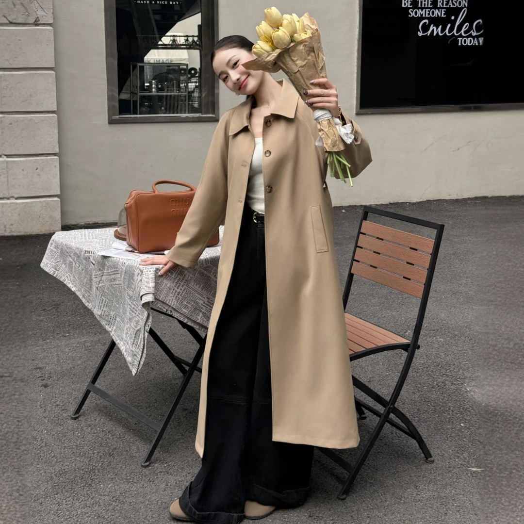 卡其色设计感高个子风衣外套女2025时尚春秋韩版英伦风气质大衣