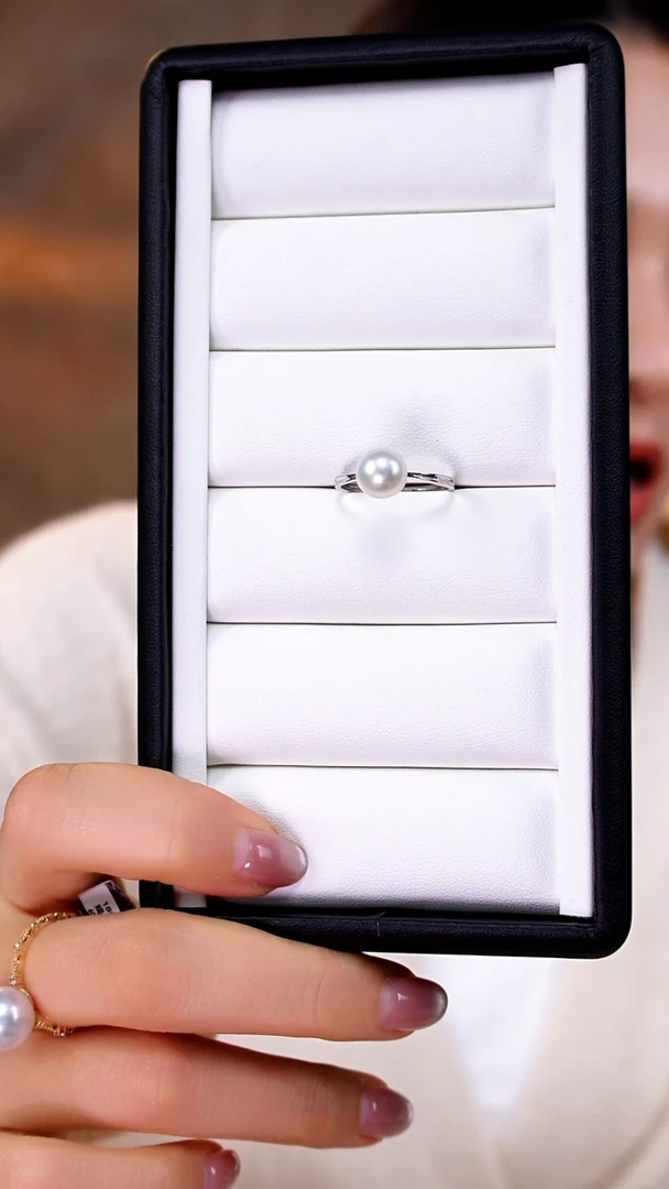 银S925镶嵌戒指海水珍珠澳白8-9mm