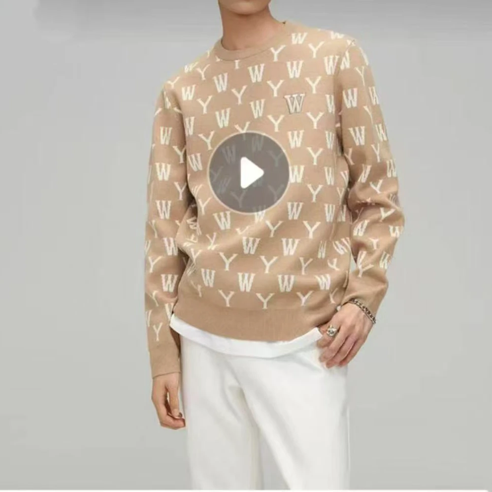 秋冬新款时尚长袖针织衫男圆领字母提花保暖毛衣-158