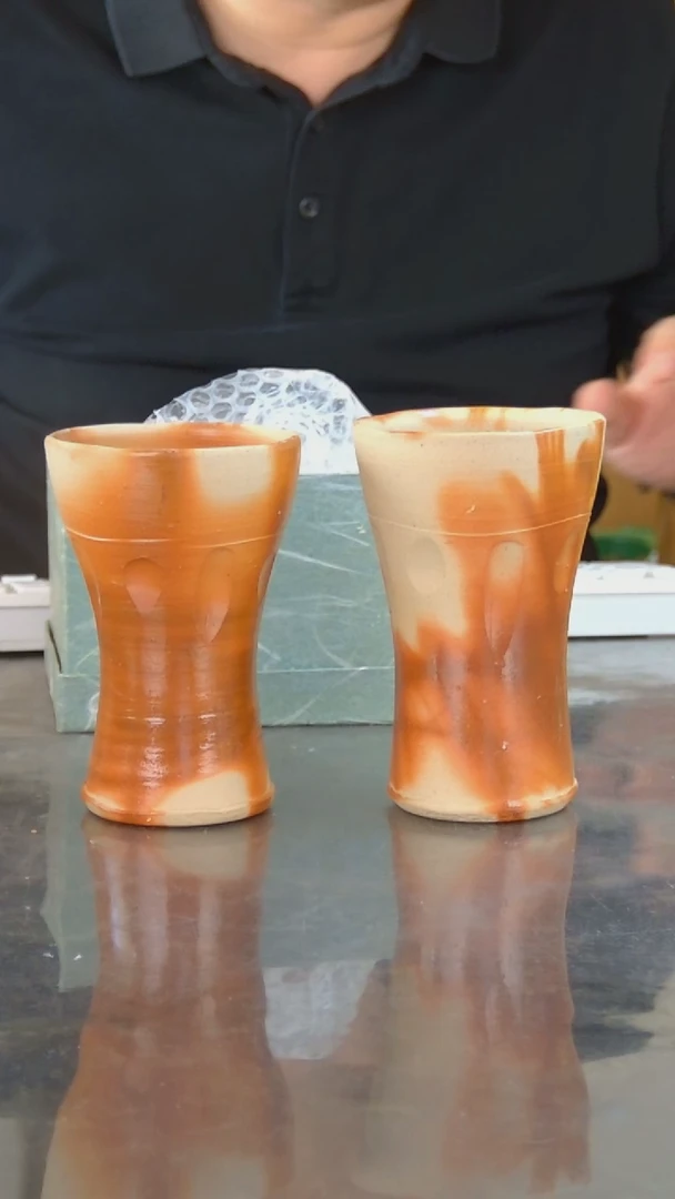陶土日本备前烧夫妻对杯