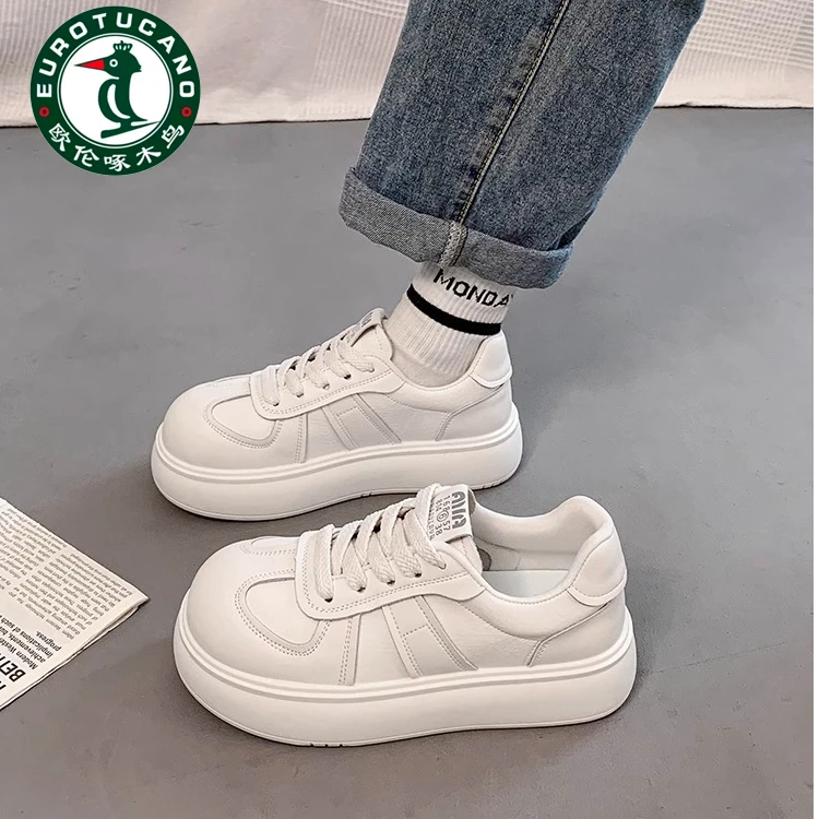 欧伦啄木鸟小白鞋女2025春秋季新款圆头拼色时尚百搭休闲运动板鞋