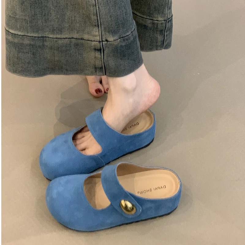 DPX-Q3801厚底小个子包头半拖鞋2025配裙子磨砂绒面内增高勃肯鞋