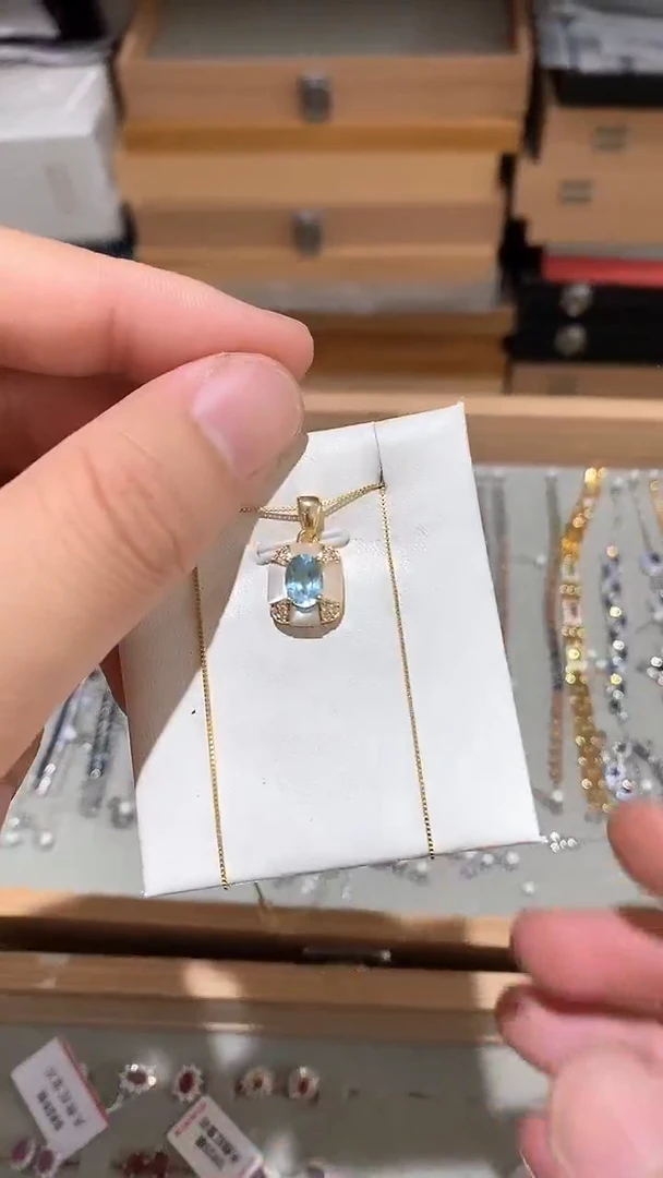 海蓝宝石颈饰银S925镶嵌吊坠