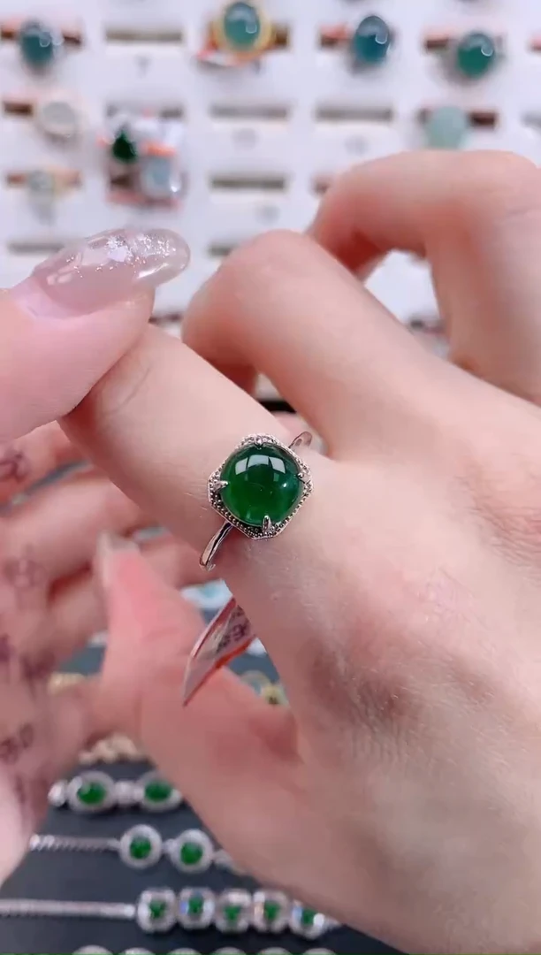 银S925镶嵌戒指翡翠天然翡翠
