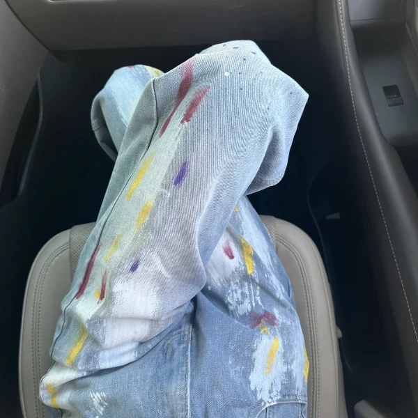 涂鸦牛仔裤男女宽松阔腿洋气工装裤设计感小众微喇直筒窄版直筒裤