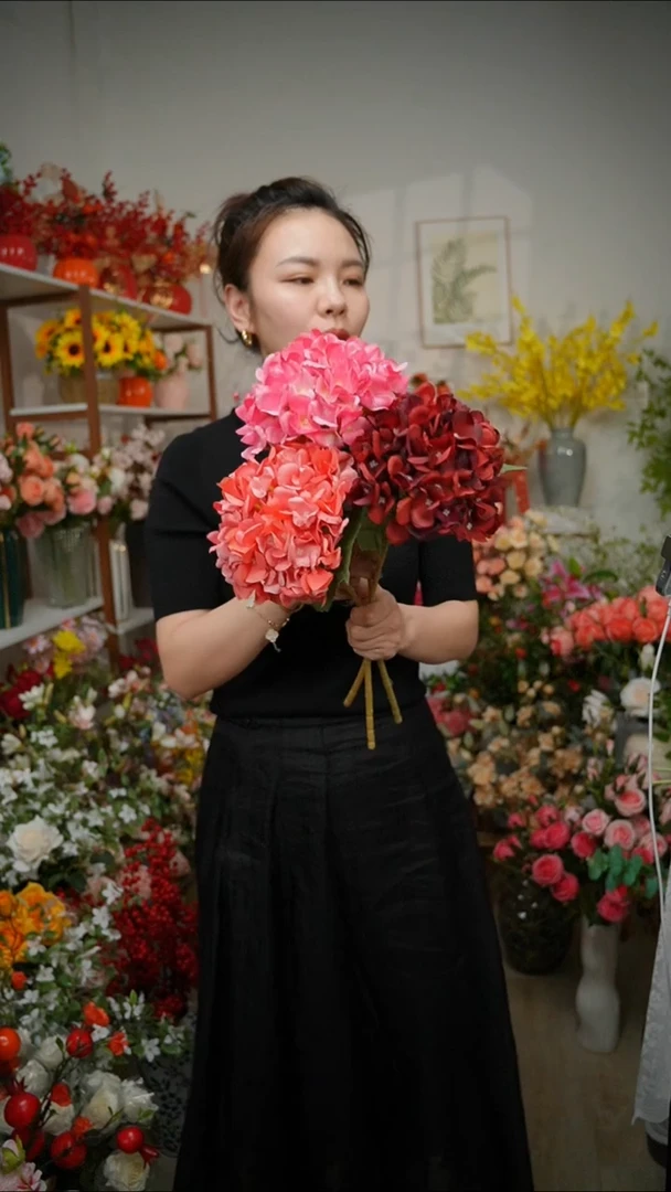 粉色系3支仿真绣球花