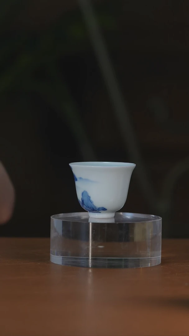 青花银刻松闻香杯
