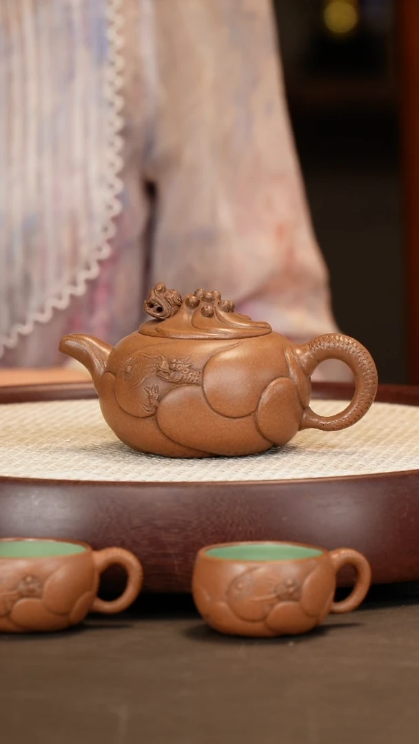 茶壶紫砂【邵忠源】玉砂段 鱼化龙套组 200cc
