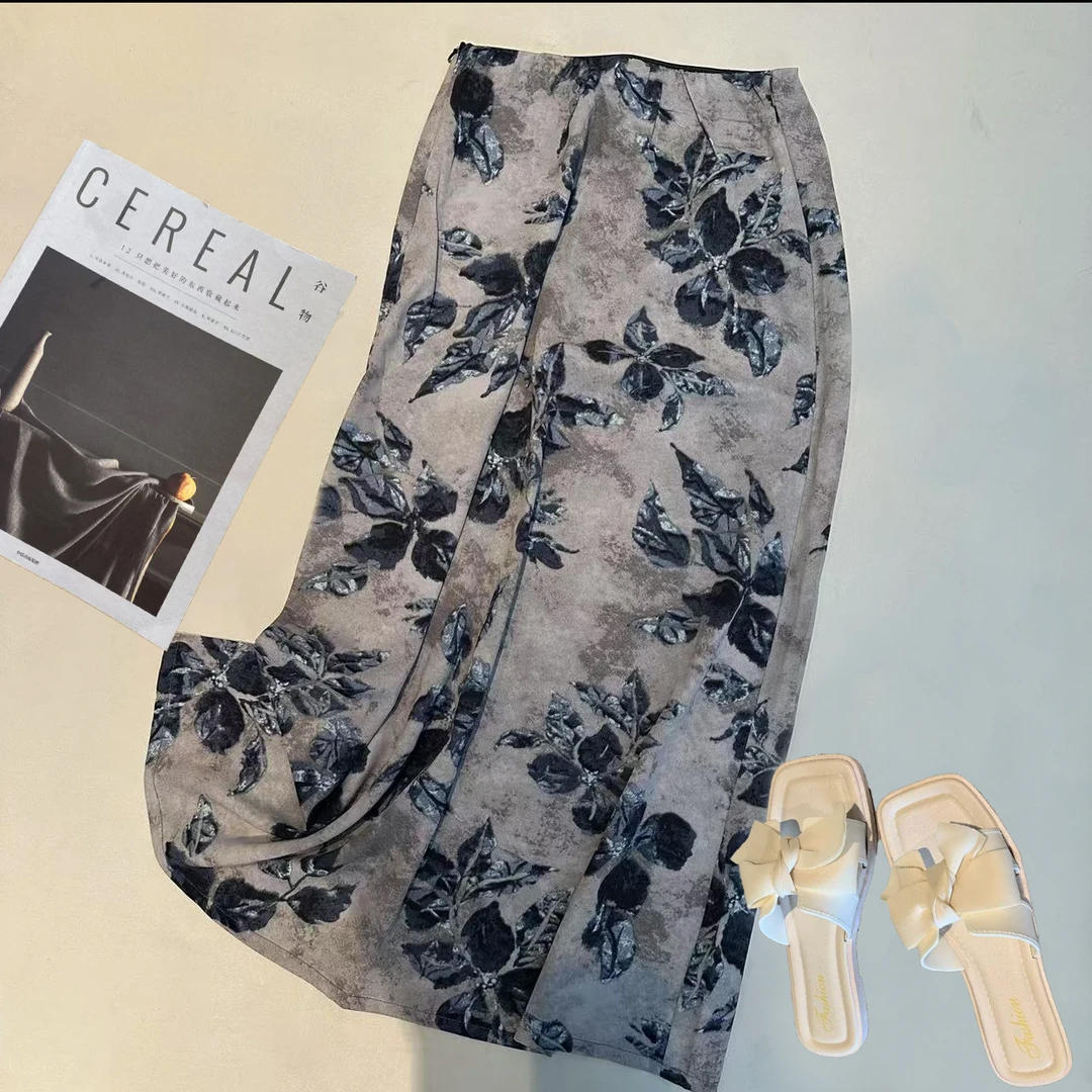 2025夏季新品设计感时尚休闲半身裙碎花显瘦百搭女士裙子长裙7981